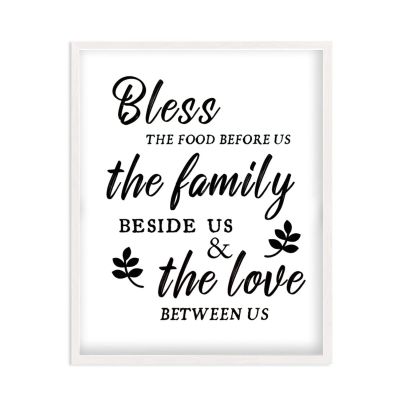 Blessing Rustic Sign with Wood Frame, Bless The Food Before Us The Family Beside Us The Love Between Us Printable Farmhouse Entryway Wooden Artwork, Wall Art Decor Hanging Plaque, 16x20 Inch