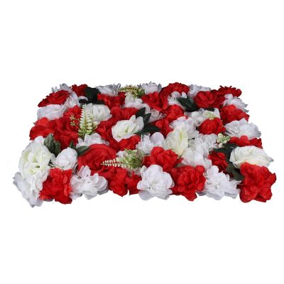 12Pcs Flowers Wall Panel 24x16 3D Flower Wall Decor Silk Flowers for Wedding Photograhpy Venue Rose Plant Artificial Flower Mat Patio Greenery Flower Pillar for Home Garden - White & Red Rose