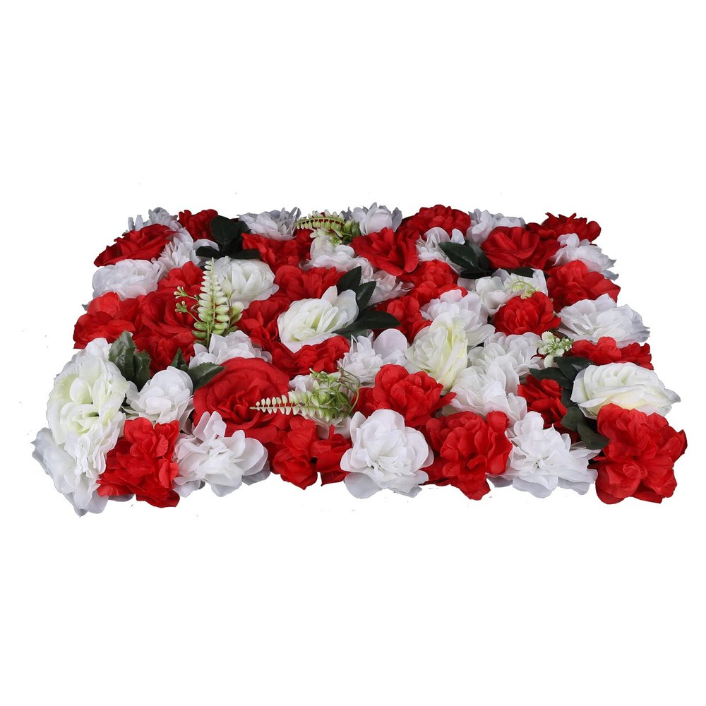 12Pcs Flowers Wall Panel 24x16 3D Flower Wall Decor Silk Flowers for Wedding Photograhpy Venue Rose Plant Artificial Flower Mat Patio Greenery Flower Pillar for Home Garden - White & Red Rose