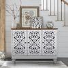 Sophia & William Sideboard and Buffet with Storage, 3-Door Hollow-Carved Accent Cabinet, Distressed Wood Storage Cabinet Cupboard for Kitchen, Dining Room, Living Room, Entryway, White view 1