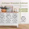 Sophia & William Sideboard and Buffet with Storage, 3-Door Hollow-Carved Accent Cabinet, Distressed Wood Storage Cabinet Cupboard for Kitchen, Dining Room, Living Room, Entryway, White view 3