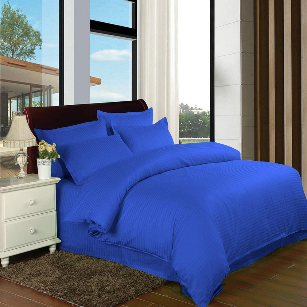 8 Piece Bed in a bag Striped Bedding Duvet & Sheet Set Royal Over Sized Queen Size With Zipper & Corner Ties Set Include - 1 Duvet, 1 Bed Skirt ,1 Flat ,1 Fitted 15'' Deep ,4 Pillowcases & Shams