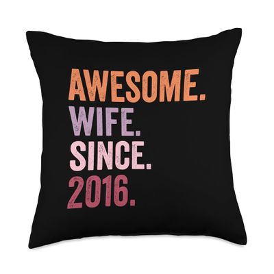 Awesome Wife Since 2016 | 9th wedding anniversary 9 years Throw Pillow