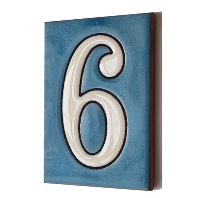 10cm x 7.5cm Blue & White Spanish Hand-painted Ceramic Number Tiles & Filigree Frames (Blue Number 6)