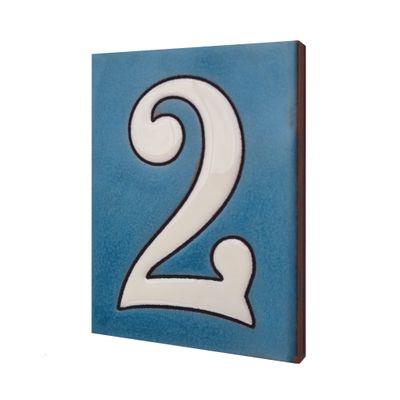 10cm x 7.5cm Blue & White Spanish Hand-painted Ceramic Number Tiles & Filigree Frames (Blue Number 2)