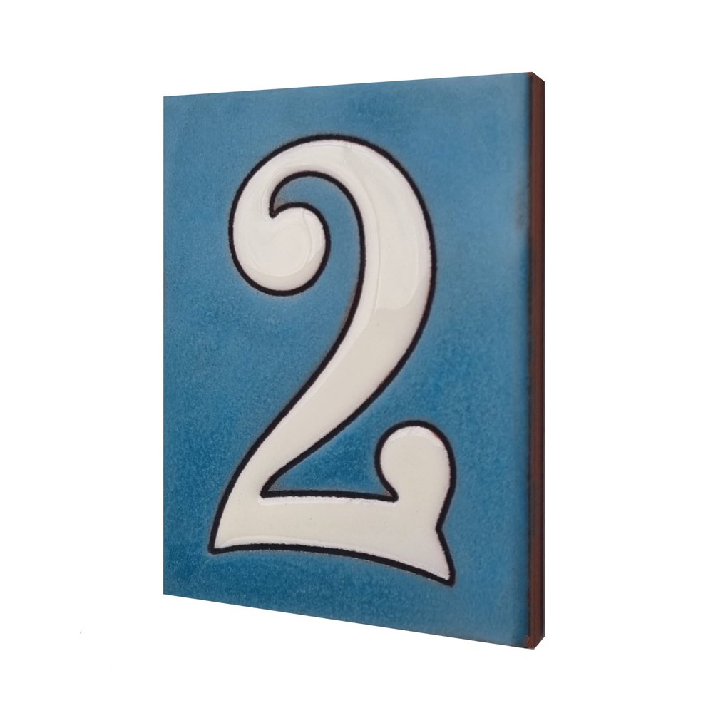 10cm x 7.5cm Blue & White Spanish Hand-painted Ceramic Number Tiles & Filigree Frames (Blue Number 2)