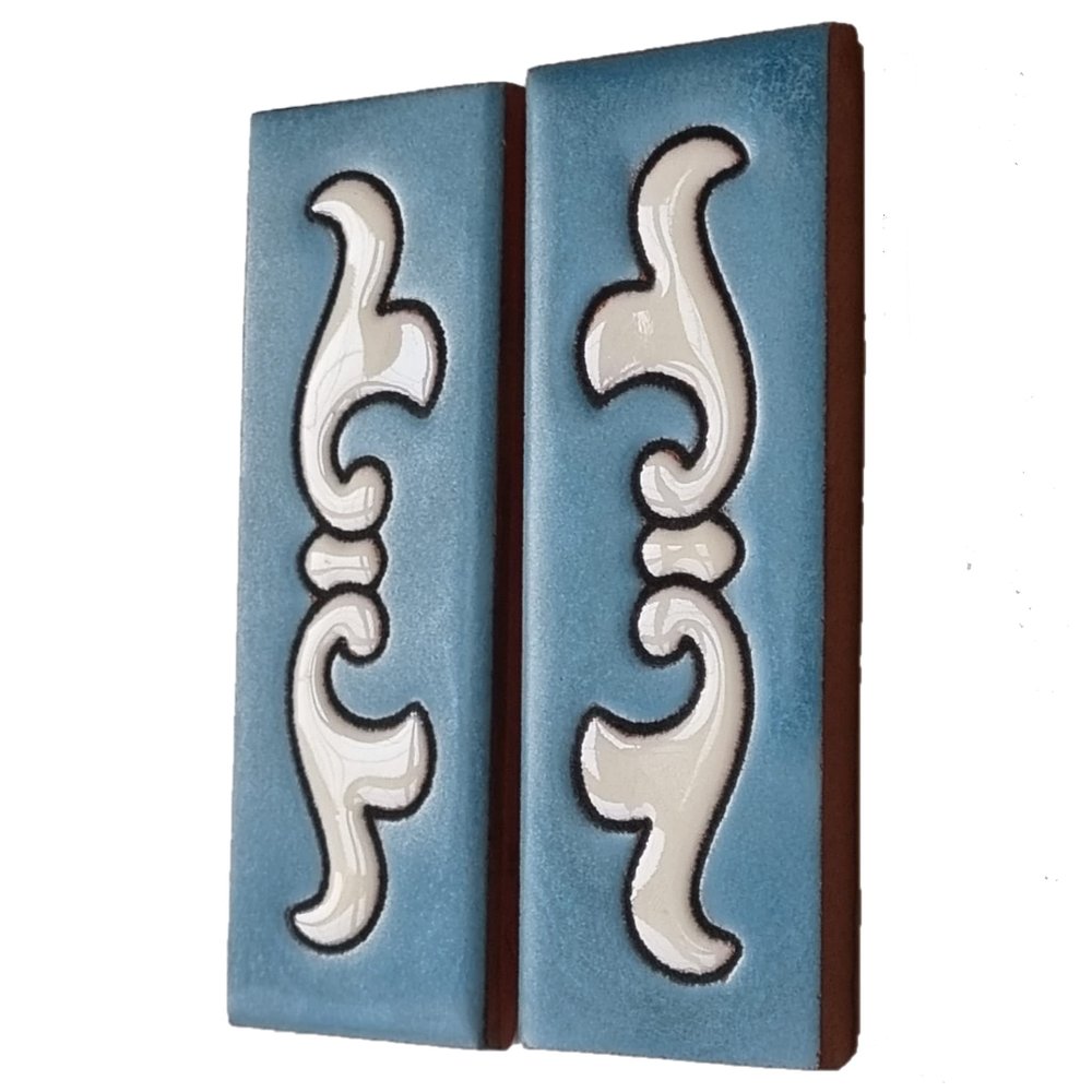 10cm x 7.5cm Blue & White Spanish Hand-painted Ceramic Number Tiles & Filigree Frames (Blue 2 End Set)