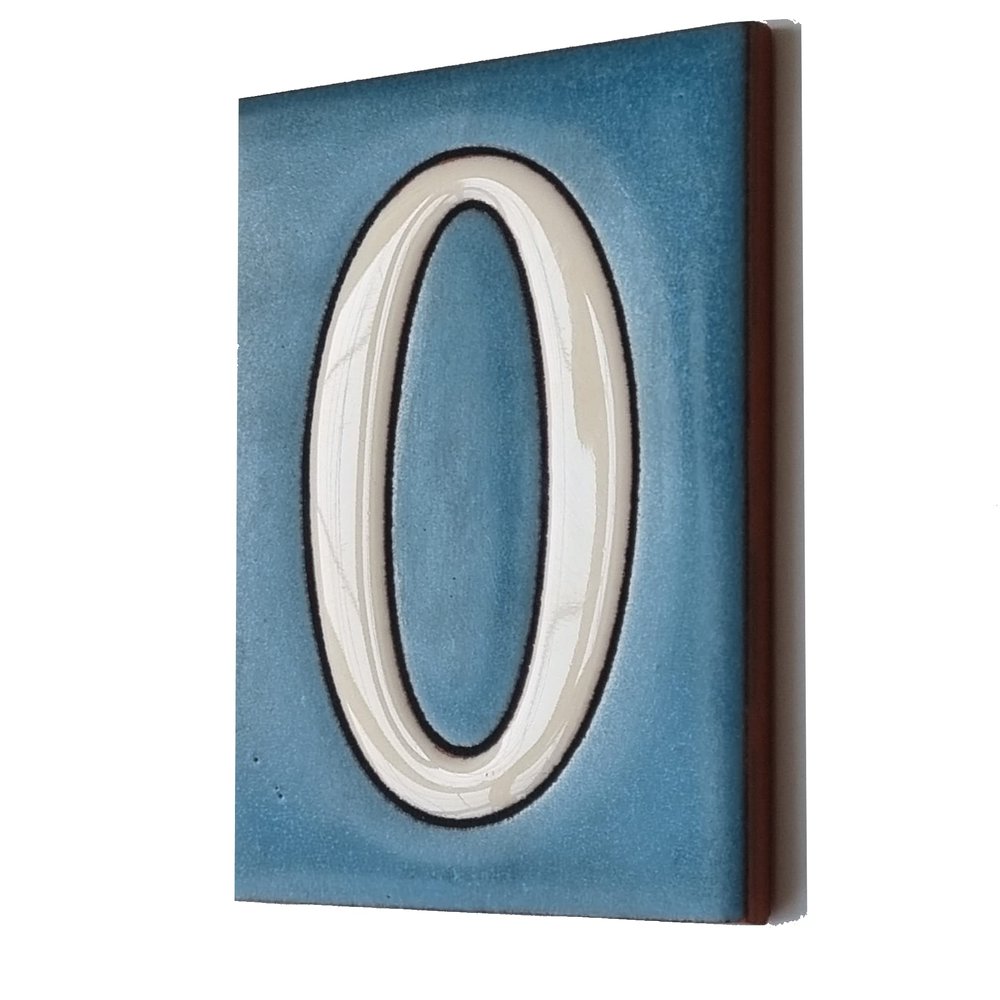 10cm x 7.5cm Blue & White Spanish Hand-painted Ceramic Number Tiles & Filigree Frames (Blue Number 0)