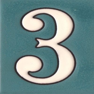 10cm x 7.5cm Blue & White Spanish Hand-painted Ceramic Number Tiles & Filigree Frames (Blue Number 3)