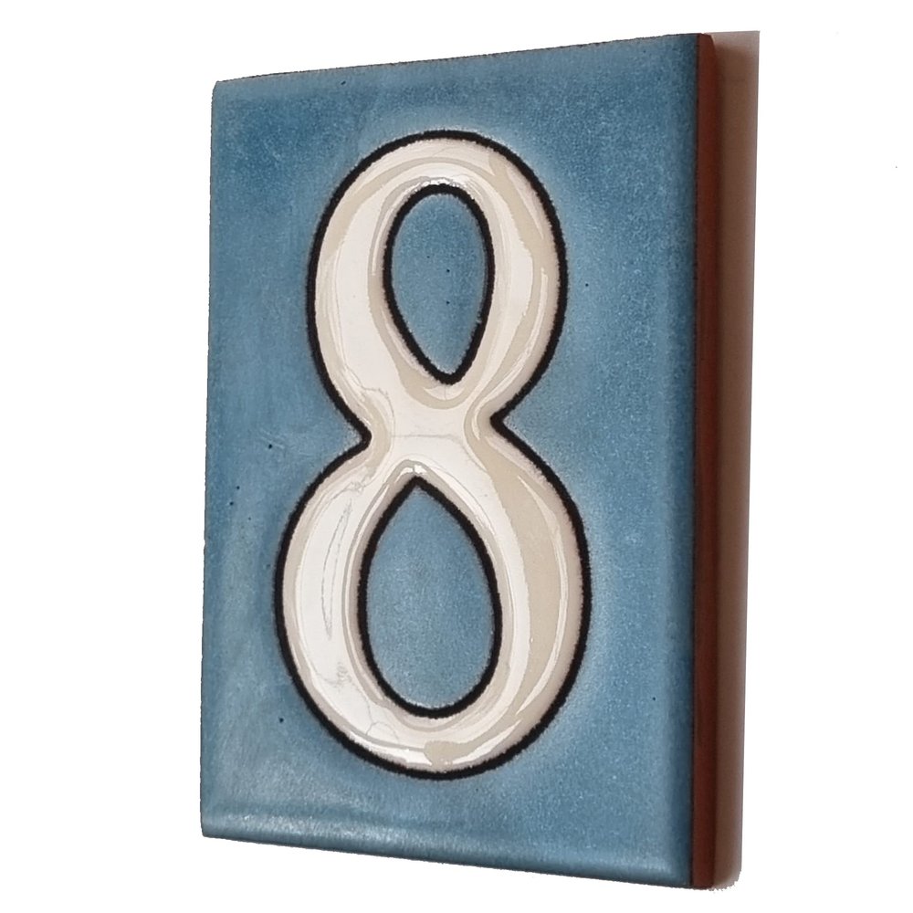 10cm x 7.5cm Blue & White Spanish Hand-painted Ceramic Number Tiles & Filigree Frames (Blue Number 8)