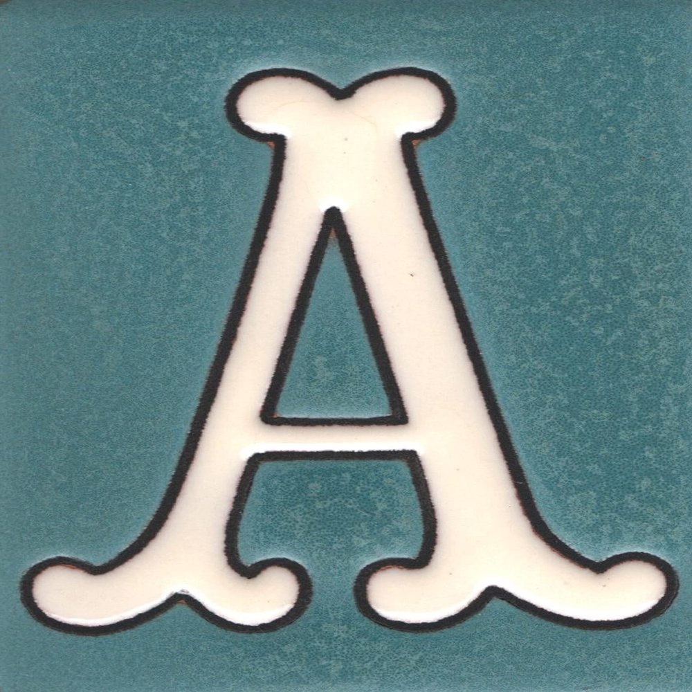 10cm x 7.5cm Blue & White Spanish Hand-painted Ceramic Number Tiles & Filigree Frames (Blue Letter A)