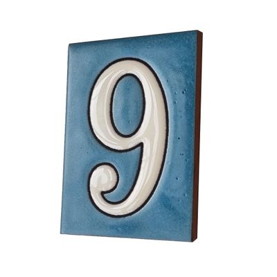 10cm x 7.5cm Blue & White Spanish Hand-painted Ceramic Number Tiles & Filigree Frames (Blue Number 9)