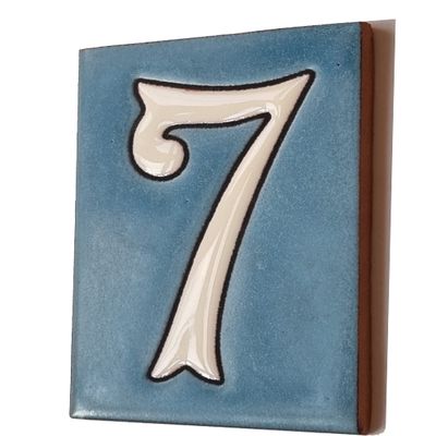 10cm x 7.5cm Blue & White Spanish Hand-painted Ceramic Number Tiles & Filigree Frames (Blue Number 7)