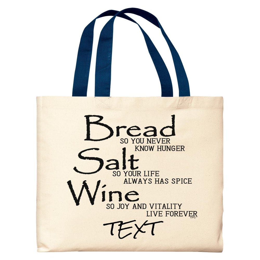 Bread Salt Wine Housewarming Gift For Women Wonderful Life Quote With Custom Text Personalized Navy Handle Canvas Tote Bag