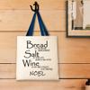 Bread Salt Wine Housewarming Gift For Women Wonderful Life Quote With Custom Text Personalized Navy Handle Canvas Tote Bag view 4