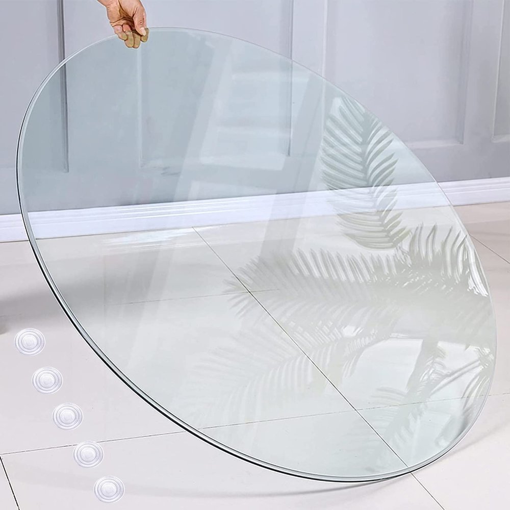 KDLKCT6 Table Top Tempered Glass 38 cm 48 cm 55 cm 68 cm 75 cm 80 cm, 18 Sizes, Thick : 9mm, Flat Edge Polish, Clear, Heat Resistant, Not Easy to Damage, Round Glass Table Top