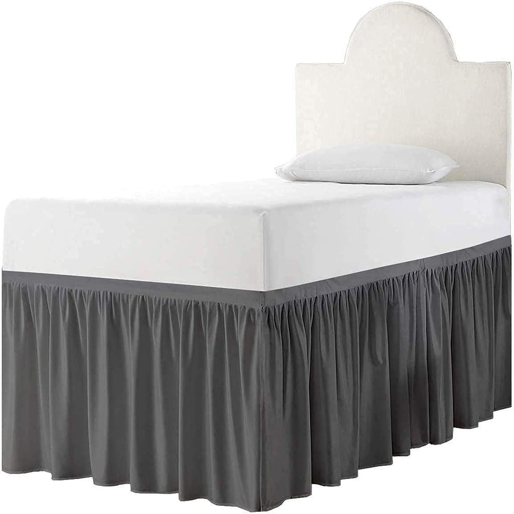 Bed Skirt for Dorm Room, Dorm Sized Bed Skirt Three Fabric Sides College Dorm Bed Skirt Elastic Dust Ruffles Easy Fit Wrinkle and Fade Resistant - Dark Grey Solid - Twin XL - 45 Inch Drop