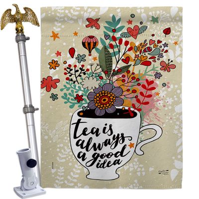 Angeleno Heritage Tea is Good House Flag Eagle Set Beverages Coffee Latte Capucchino Expresso Drink Cream Cup Teapot Decoration Banner Small Garden Yard Gift Double-Sided, Made in USA