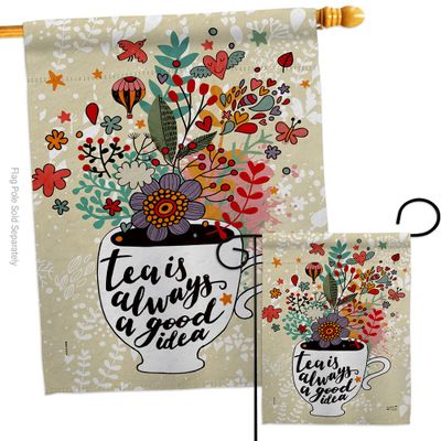Angeleno Heritage Tea is Good Garden House Flag Set Beverages Coffee Latte Capucchino Expresso Drink Cream Cup Teapot Decoration Banner Small Yard Gift Double-Sided, Made in USA