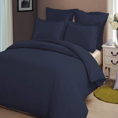 100% Pure Cotton 3 Piece Bedding Set Cotton Duvet Set Soft Bedding Collection, Cotton Simple Embroidery Solid Color, One Duvet Cover and Two Pillowcase -(King/Cal King Navy Blue)