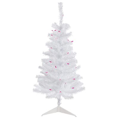 3' Pre-Lit Woodbury White Pine Slim Artificial Christmas Tree Pink Lights