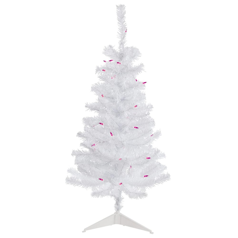 3' Pre-Lit Woodbury White Pine Slim Artificial Christmas Tree Pink Lights