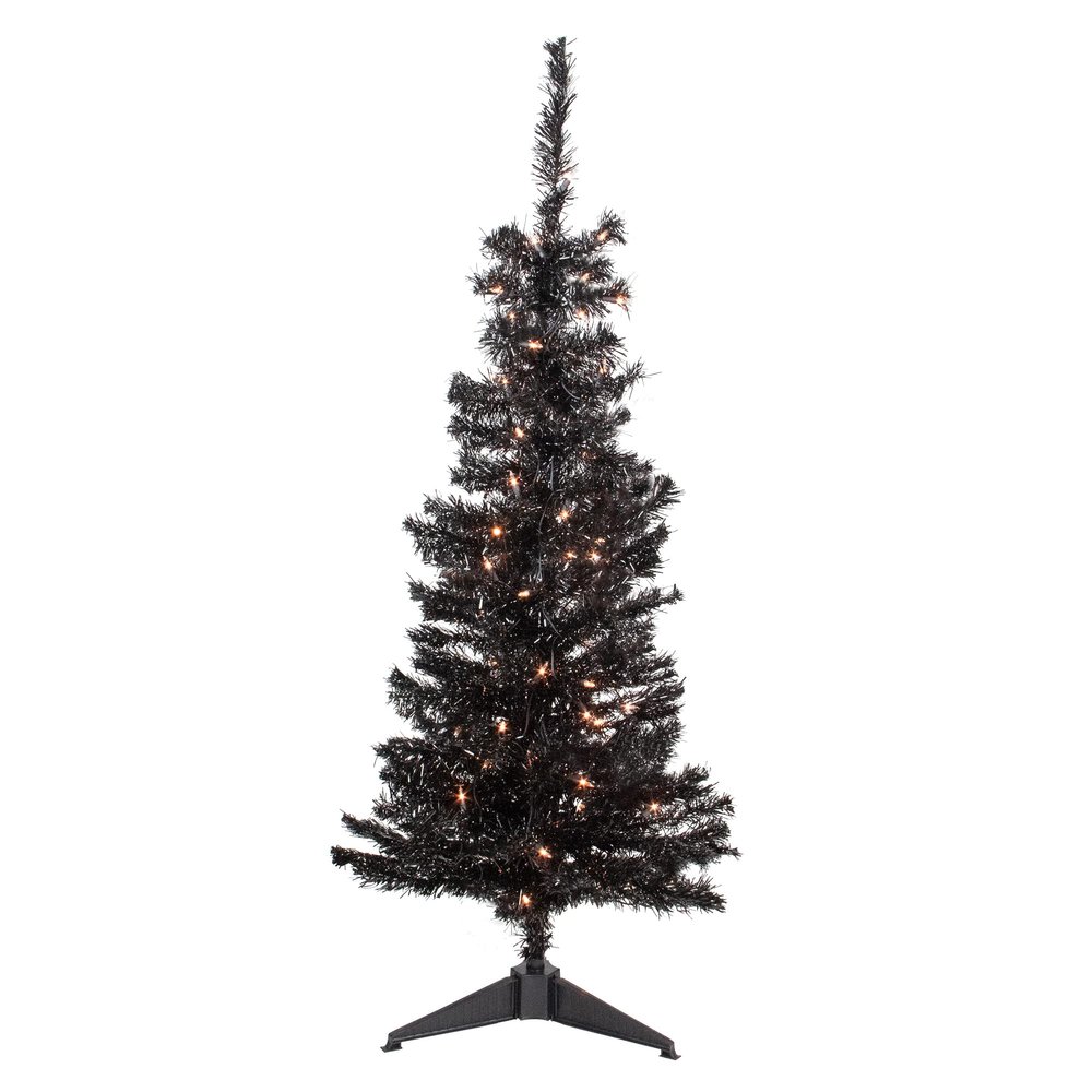 4' Pre-Lit Black Artificial Tinsel Christmas Tree Clear Lights