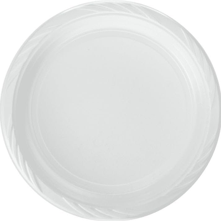Nicole Fantini Serving - 7 Inches - Disposable Round White Plastic Plates For Thanksgiving - Good to use in Microwave : Perfect for Parties, Holidays, Weddings : 500 Count