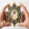 DecorContreras Peruvian Star Wall Mirror, Turquoise Hand-Painted Glass, 6" view 3