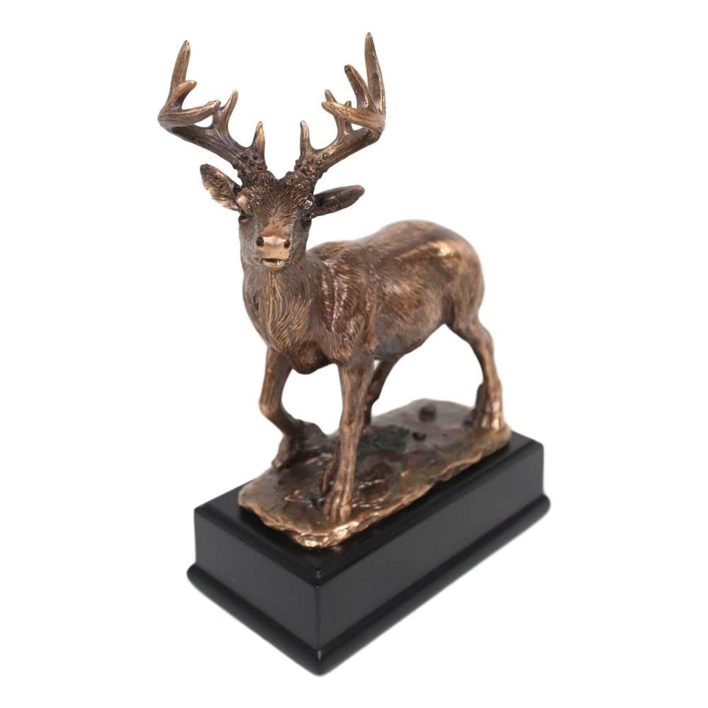 12 Point Buck Stag Deer Bronze Patinated Resin Statue W/Trophy Base
