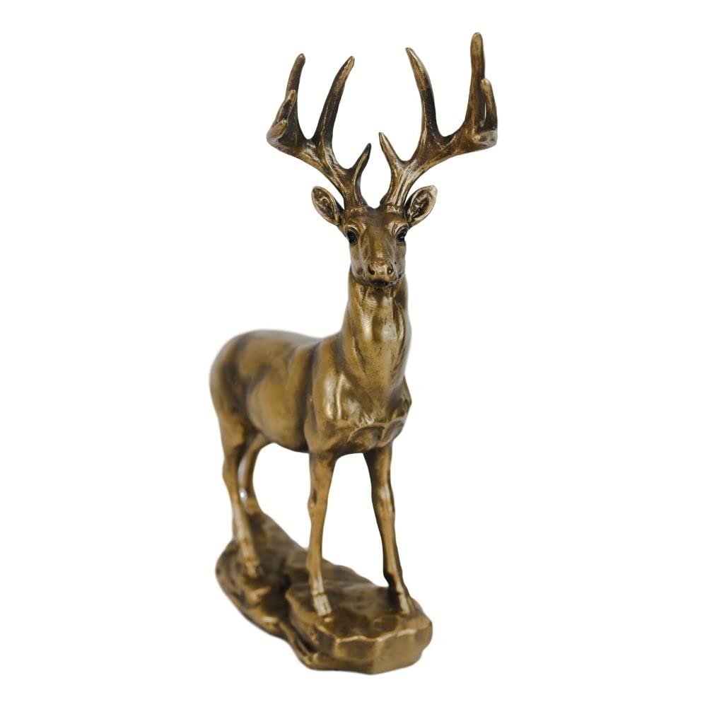 10 Point Antlers Trophy Buck Stag Deer Rustic Statue in Gold Patina