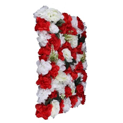12 Pcs Artificial Flowers Wall Romantic Flower Wall for Background Decoration Silk Flower Roses Wall Panel Hanging Wedding Venue Main Road Decor Silk Flower Panels for Photo Backdrop (Red+White)