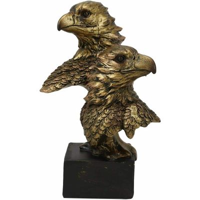 6" Tall Bald Eagle and Eaglet Head Bust Figurine with Black Pedestal
