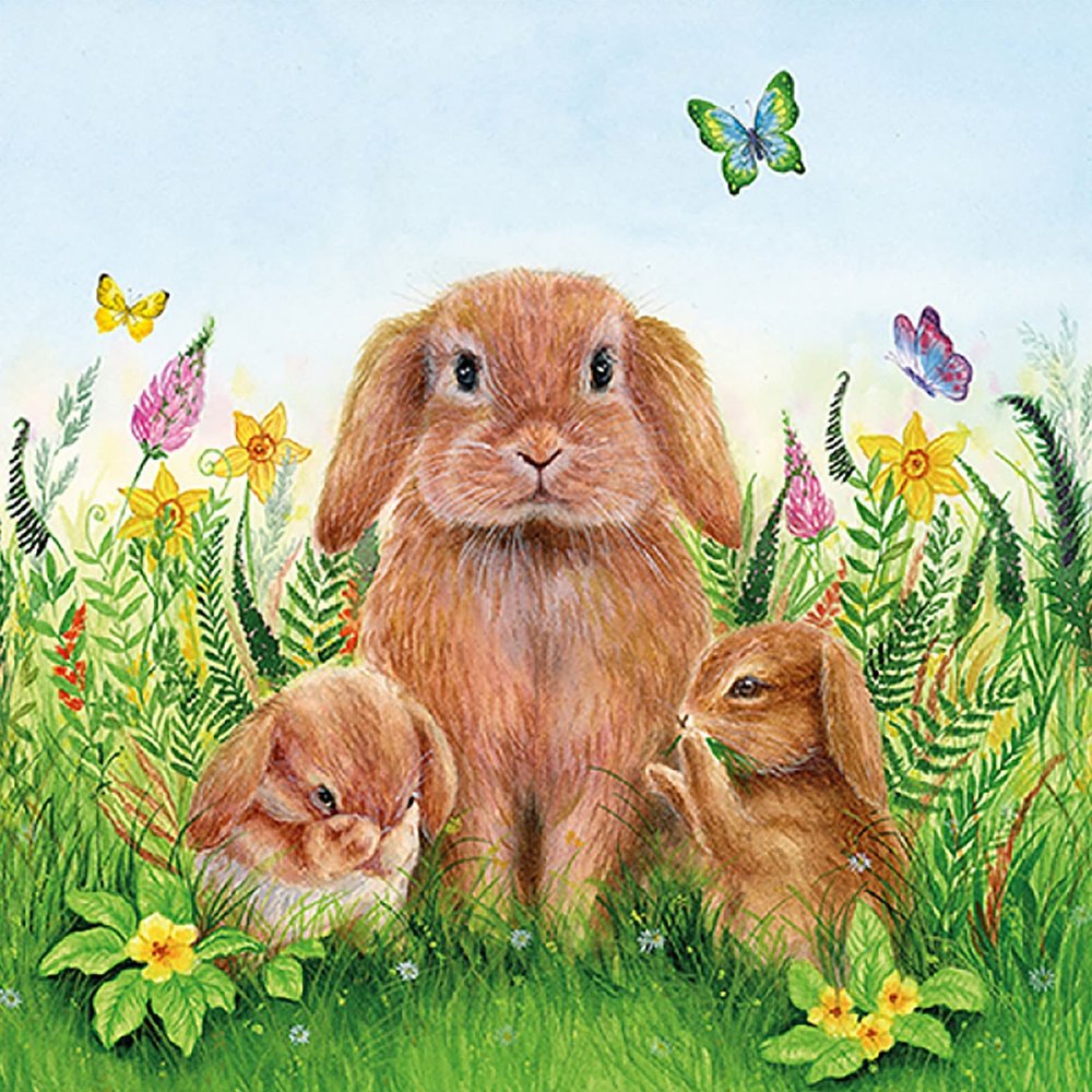 20-ct 13x13 Bunny Napkins for Decoupage Cute Bunny Family Napkins Easter Dinner Napkins Paper Bunny Paper Napkins Easter Paper Napkins Decorative Napkins for Decoupage Clearance