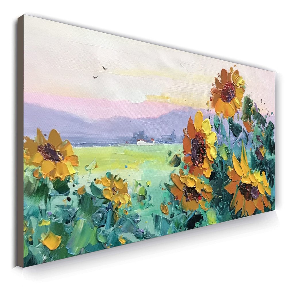 GYJAGHL Oil Painting, Abstract Oil Painting, Abstract Landscape, Original Art Abstract Large Oil Sunflower Wall Art Flower Wall Art Sunflower Art Sunflower Decor office Decoration 80X40 Unframed