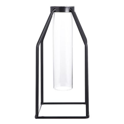 BESPORTBLE Nordic Simple Glass Vase Iron Art Vase Desktop Flower Vase with Metal Stand Hydroponic Plant Holder Test Tube Bud Vase for Home Kitchen Office Table Top Decor Black B