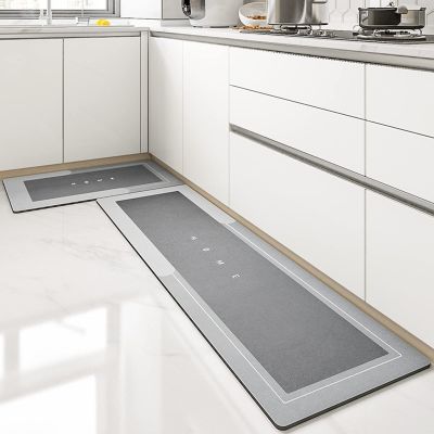 Super Absorbent Floor Mat, 18x59 in Oversized Kitchen Anti-Slip Floor Mat, Quick Dry Bathroom Living Room Large Carpet, Rubber Bottom Anti-Slip Kitchen Door Mat (45x120cm, Rectangle Light Gray)