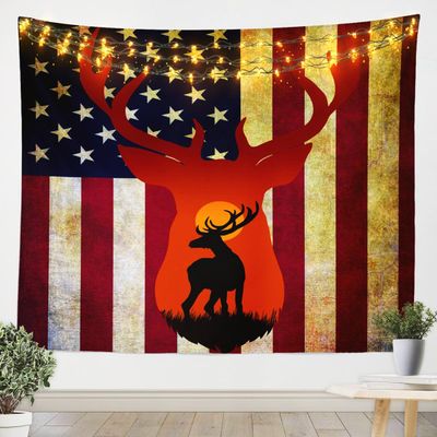 Castle Fairy Retro American Flag Tapestry Elk Silhouette Tapestries Art Home Decoration Bedroom Decor Living Room Door Stars Stripes Tapestry Wall Hanging Sunset Scenery Wall Hangings Art70.9x92.5