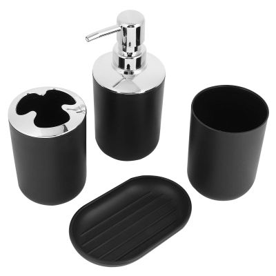 4Pcs Bathroom Vanity Countertop Accessory Set, Bathroom Toothbrush Sets Accessories Black with Cup Soap Dish for Decorative