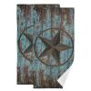 AIYOOLER Western Hand Towels Set of 2,Rustic Country Barn Texas Star on Teal Wooden Plank Small Bath Towels Soft Absorbent Decorative Bathroom Hand Towels for Kitchen Dish Spa Yoga Guest 14.4"x28.3" view 1