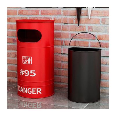 Bins Commercial Large Metal Trash Can, Retro Industrial Style Outdoor Litter Box with Lid (Color : Red, Size : 40x70cm)