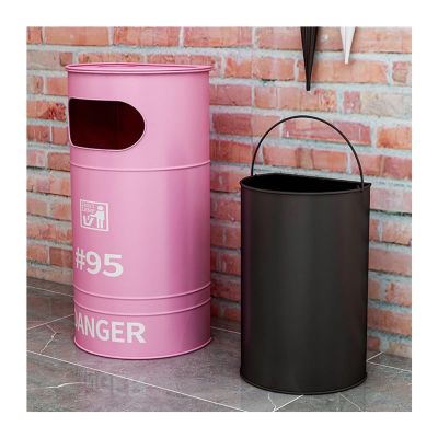 Bins Commercial Large Metal Trash Can, Retro Industrial Style Outdoor Litter Box with Lid (Color : Pink, Size : 40x70cm)