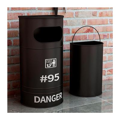Bins Commercial Large Metal Trash Can, Retro Industrial Style Outdoor Litter Box with Lid (Color : Black, Size : 40x70cm)