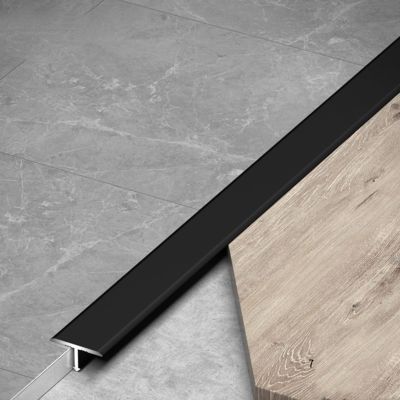 LJHU Threshold Transition Strips Durable Indoor Transition Strips, T-Mold Reducer Flute for Tile to Laminate/Wood to Tile, Customizable Size Easy Clean Floor Transition (Color : Black, Size : Small)