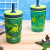 Zak Designs Dino Camo Kelso Tumbler 3pc Set, Leak-Proof Screw-On Lid with Straw, Bundle for Kids Includes Plastic and Stainless Steel Cups with Additional Sipper view 2
