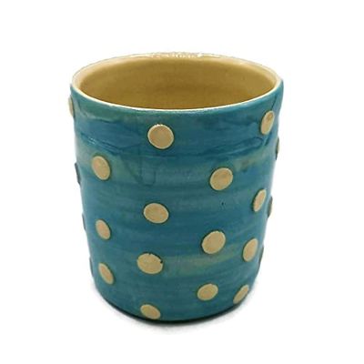 Blue Utensil Holder With White Spots For Kitchen Counter, Handmade Pottery Stoneware Vase (Small, Blue)
