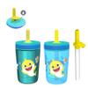 Zak Designs Baby Shark Kelso Tumbler Set, Leak-Proof Screw-On Lid with Straw, Bundle for Kids Includes Plastic and Stainless Steel Cups with Bonus Sipper (3pc Set, Non-BPA) view 1