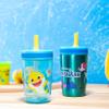 Zak Designs Baby Shark Kelso Tumbler Set, Leak-Proof Screw-On Lid with Straw, Bundle for Kids Includes Plastic and Stainless Steel Cups with Bonus Sipper (3pc Set, Non-BPA) view 2