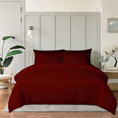 100% Best Cotton 5 PCs Down Feather Fill Comforter | 500 GSM | Box Stitched Quilted For Oversized Queen Size Bed Lightweight Premium Quality Fabric (Burgundy Solid Comforter with 4 Pillow Shams)