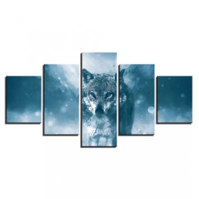 YYKKWWXX Canvas Paintings for Living Room Wall Art 5 Pieces Forest Animals Wolf Pictures Prints Abstract Posters Home Decor